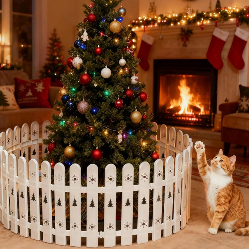REILEIHODE Christmas Tree Fence 24 Pieces Thick Christmas Tree Blocker for Pets Dogs Cats White Plastic Tree Protectors Barrier for Wedding Party Decor Garden Home, 11 Inches - Image 1